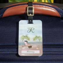 Fun Beach Scene Glam Palm Tree Monogram Name