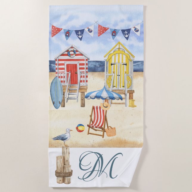 Fun Beach Summer Scene Ocean Monogram Strandtuch (Vorderseite)