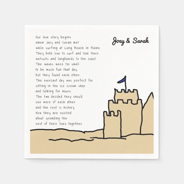 Fun Beach Wedding Sand Burg Liebe Serviette (Vorderseite)