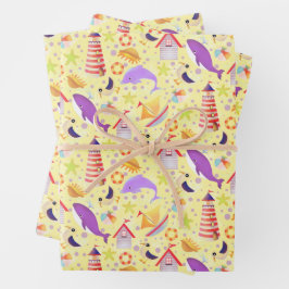 Fun Beach Yellow Wrapping Paper Geschenkpapier Set