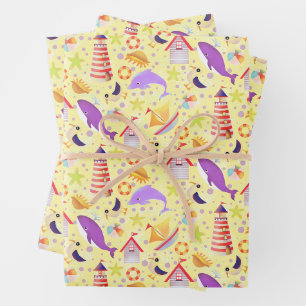 Fun Beach Yellow Wrapping Paper Geschenkpapier Set