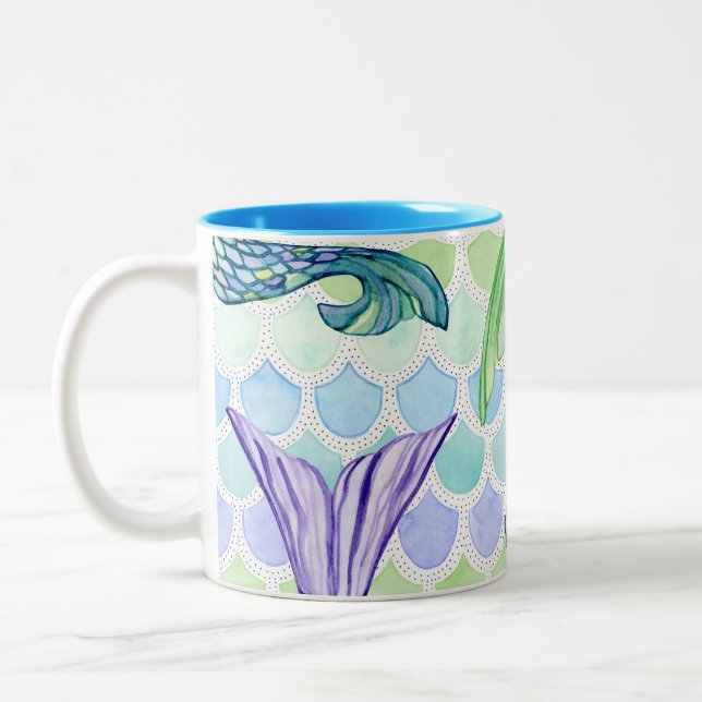 Fun Beach Zuhause Mermaid Schwanz Aquarelle Zweifarbige Tasse (Links)