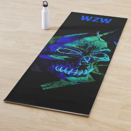 Fun Beängstigend Neon Blue Aquamarin Skull Monogra Yogamatte