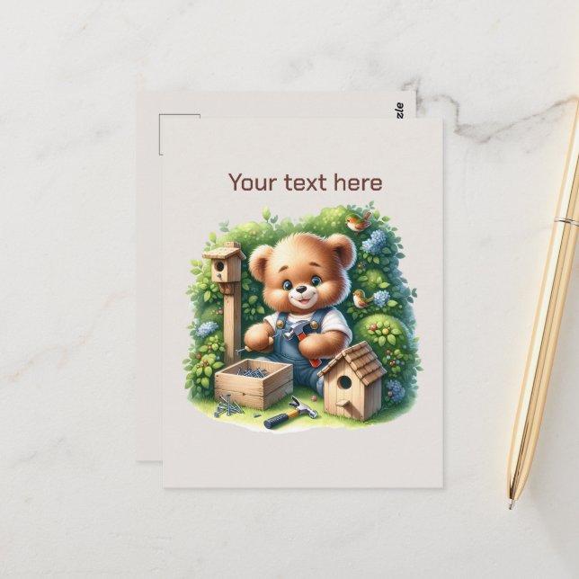 Fun Bear Gebäude individuell anpassbar Postkarte (Vorderseite/Rückseite Beispiel)