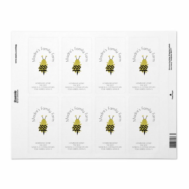 Fun Bee Honey Étiquette d'entreprise agricole (Feuille entière)
