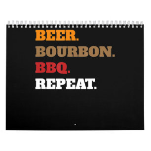 Fun Beer Bourbon Grillen Wiederholen Männer Fraue Kalender