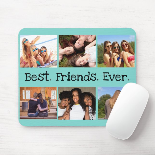 Fun Best Friends je 6 Foto Collage Green Black Mousepad (Mit Mouse)