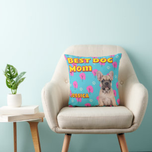 Fun Best Hund Mama Custom Foto Geschenk hellblau p Kissen
