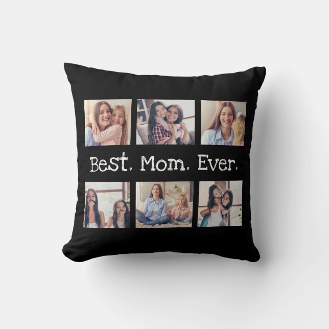 Fun Beste Mama je 6 FotoCollage Schwarz und Weiß Kissen (Vorderseite)