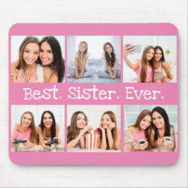 Fun Beste Schwester je 6 Foto Collage Pink weiß Mousepad