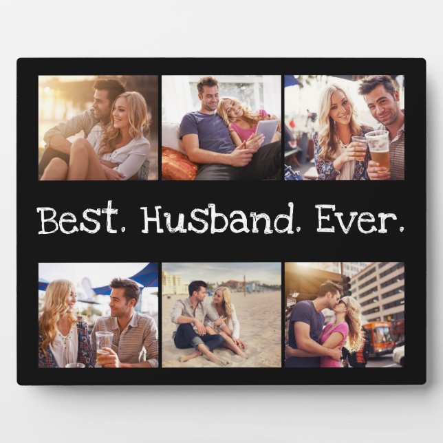Fun Bestes Husband je 6 FotoCollage Schwarz-weiß Fotoplatte (Vorderseite)