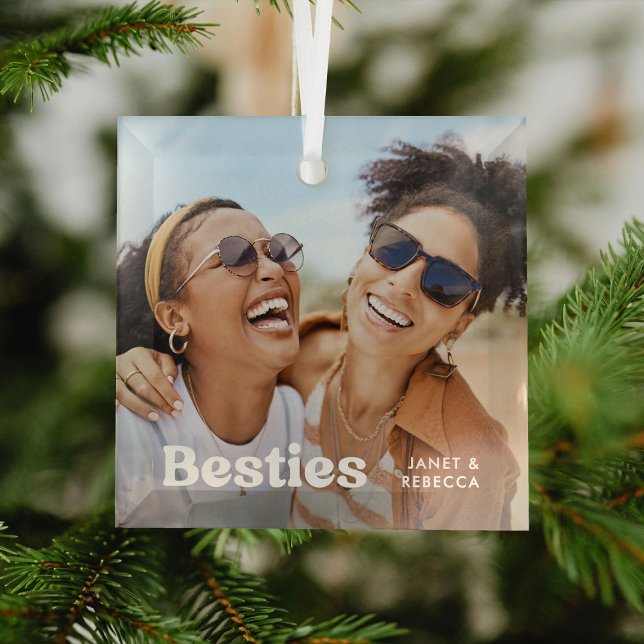 Fun Besties Foto & Name/s Keepake-Geschenk Ornament Aus Glas (Von Creator hochgeladen)