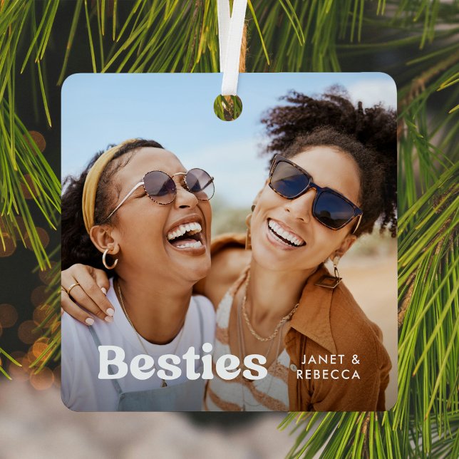 Fun Besties Foto & Name/s Keepake-Geschenk Ornament Aus Metall (Von Creator hochgeladen)