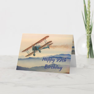 Fun Bi-plane From One Vintage Model 99th Birthday Karte