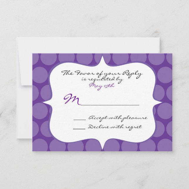 Fun Big Lila Polka Dots Hochzeit RSVP Antwortkarte (Vorderseite)