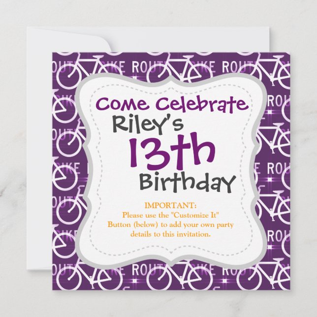 Fun Bike Route Fixie Radtour Muster Einladung (Vorderseite)