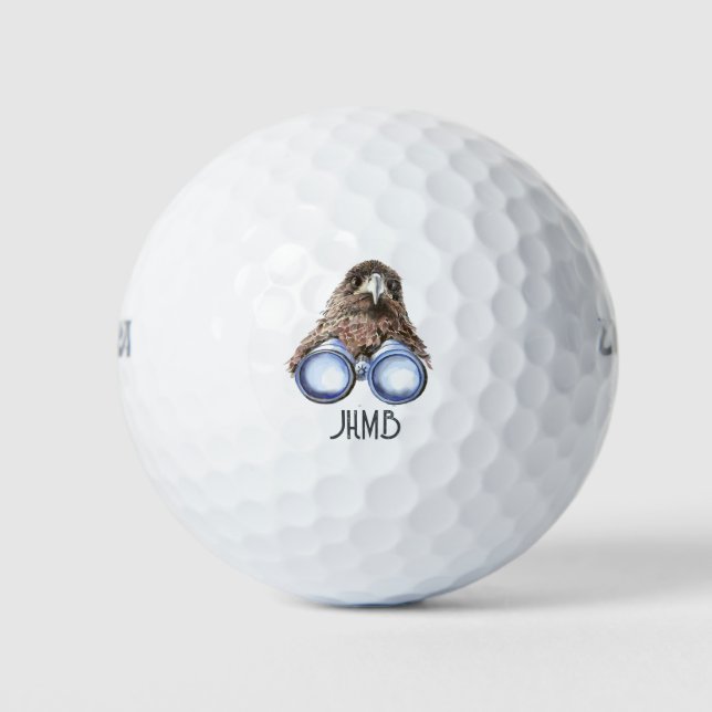 Fun Birdwatcher Humor Hawk Binoculars Monogram Art Golfball (Vorderseite)