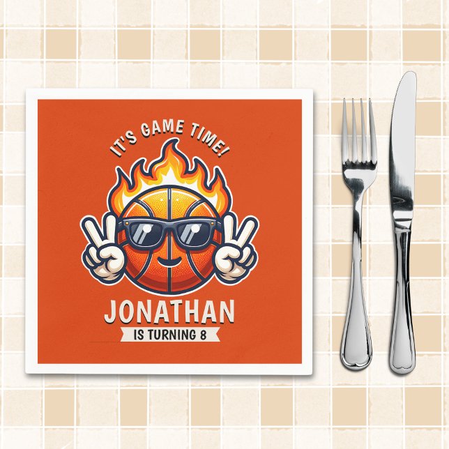 Fun Birthday Boy with Basketball Theme Serviette (Von Creator hochgeladen)