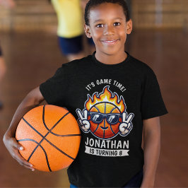 Fun Birthday Boy with Basketball Theme T-Shirt