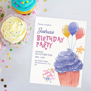 Fun Birthday cupcake Ballon Einladung