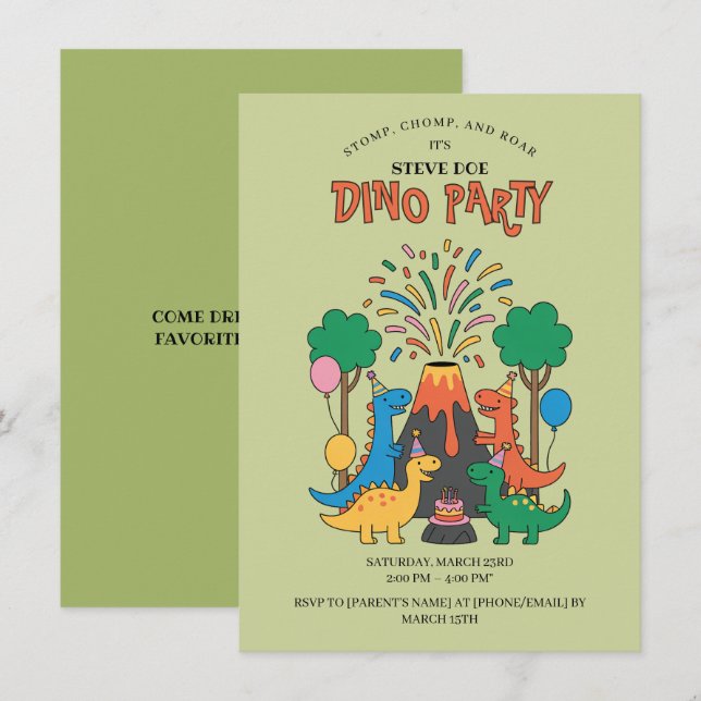 Fun Birthday Dino Party Dinosaur Invitation (Devant / Derrière)