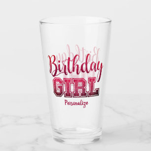 Fun Birthday Girl Pink Girly Personalisiert Glas