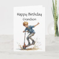 Fun Birthday Grandson Boy auf einem Kick Scooter S