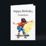 Fun Birthday Grandson Boy auf einem Skateboard Karte<br><div class="desc">Spaß glücklich Geburtstagsgrandson mit einem Jungen auf einem Kick Skateboard Sport</div>