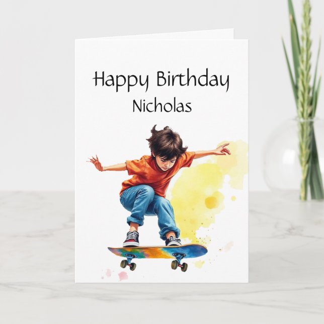 Fun Birthday Individuelle Name Skateboard Karte (Vorderseite)