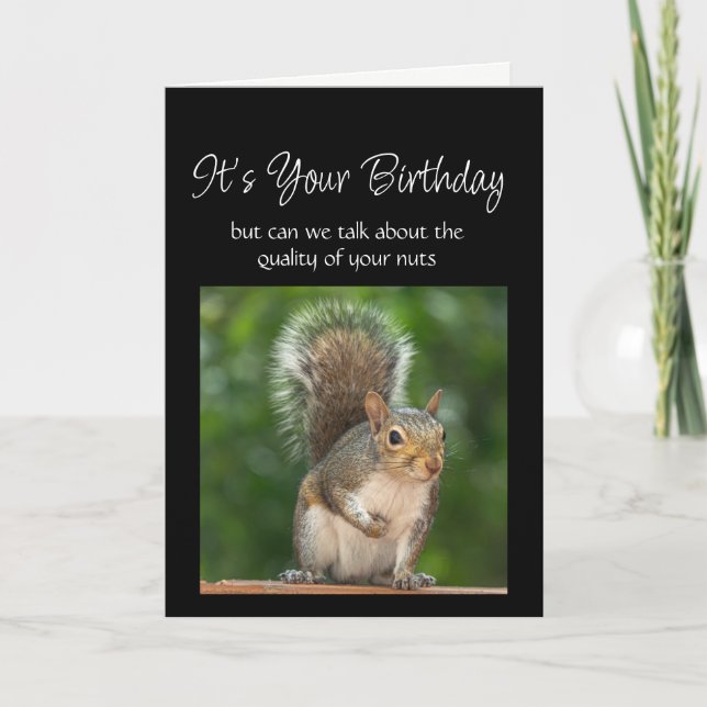 Fun Birthday Squirrel Feeder Nuts Question Karte (Vorderseite)