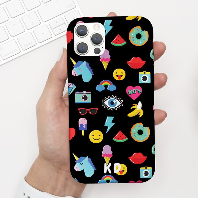 Fun Black 80's Icons Emojis Muster Case-Mate iPhone Hülle (Von Creator hochgeladen)