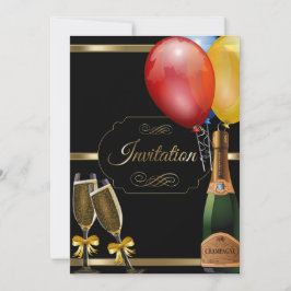 Fun Black and Gold Party Fête Invitation