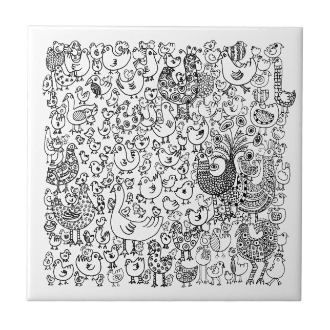 Fun Black and White Birds dekoratives Muster Fliese (Vorderseite)