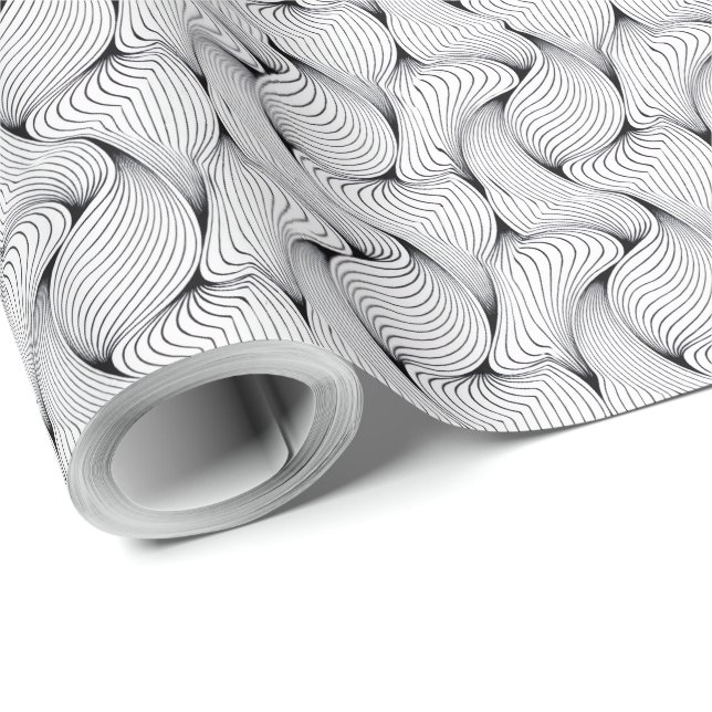 Fun Black and White Interwoven Lines Geschenkpapier (Rolleneckpunkt)