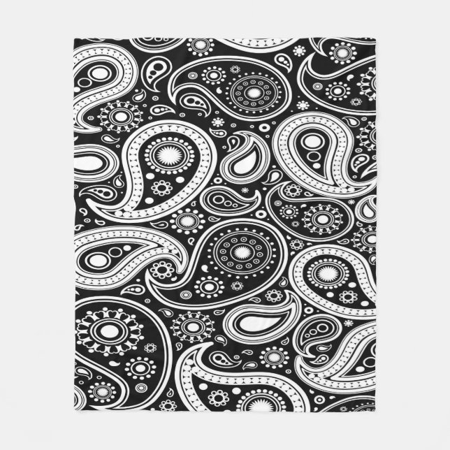 Fun Black and White Paisley Design Fleece Blanket (Vorderseite)