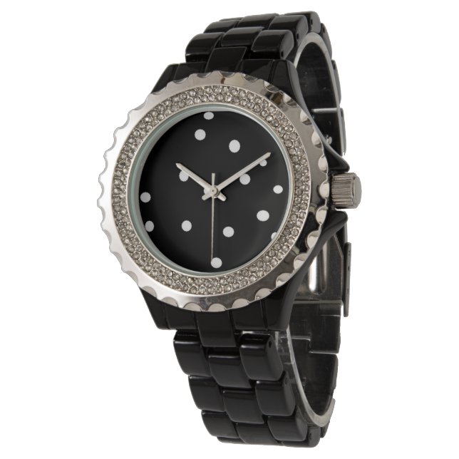Fun Black and White Polka Dots Armbanduhr (Schrägansicht)
