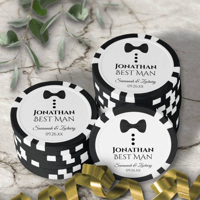 Fun Black Bow Krawatte & Buttons Trauzeuge Hochzei Pokerchips (In Situ With Wedding Decor)