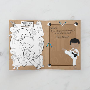 Fun Black Boys Karate Farbing Page Happy Birthday Karte