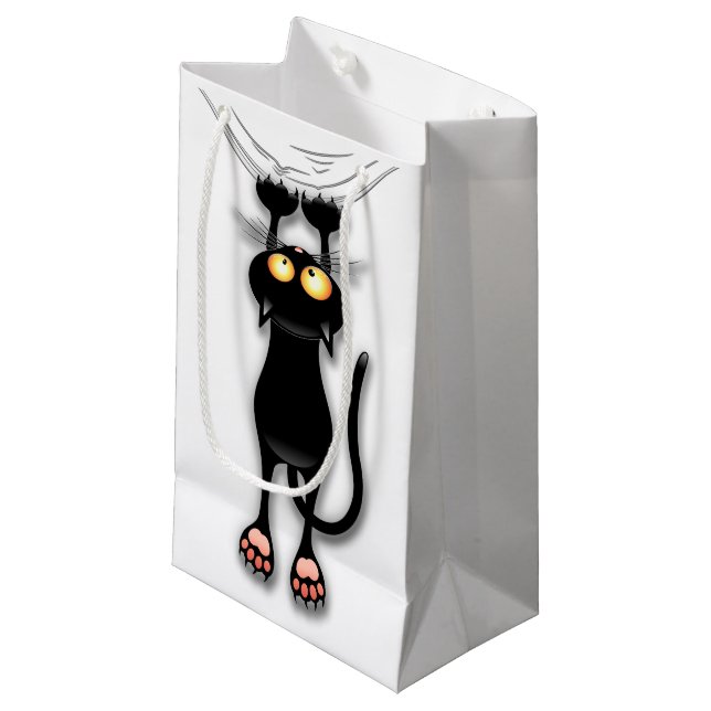 Fun Black Cat Falling Custom Gift Bag Kleine Geschenktüte (Vorderseite Schrägansicht)