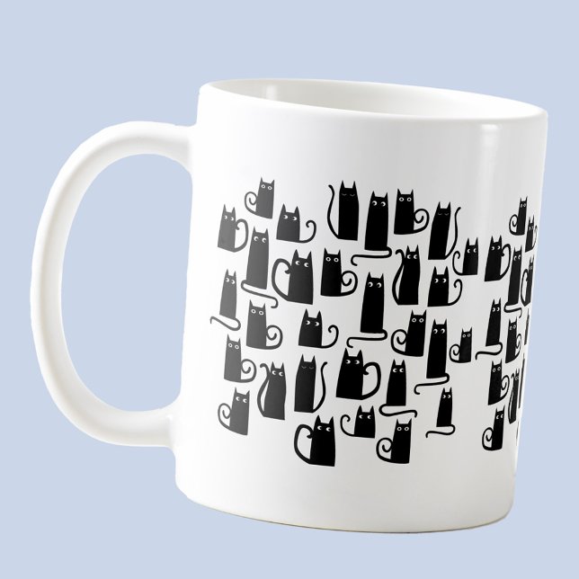 Fun Black Cat Kaffeetasse (Black cat fun quirky pattern coffee mug)