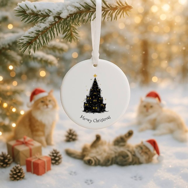 Fun Black Cat Meowy Weihnachtsbaum Keramik Ornament (Von Creator hochgeladen)
