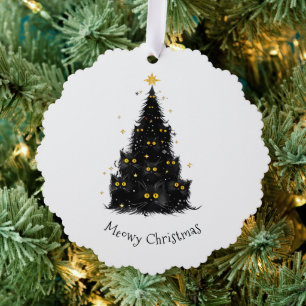 Fun Black Cat Meowy Weihnachtsbaum Ornament Karte