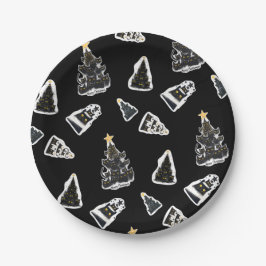 Fun Black Cat Meowy Weihnachtsbaum Pappteller