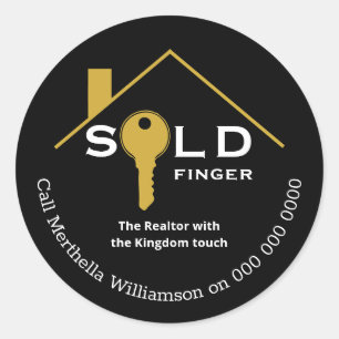 Fun Black Gold VERKAUFT FINGER Real Anwesen Agent Runder Aufkleber
