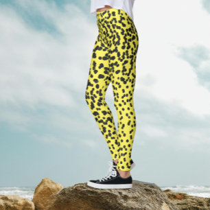 Fun Black Neon Yellow Polka Dots Dalmatiner Muster Leggings