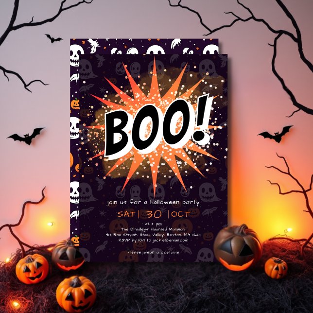 Fun Black & Orange Boo Halloween Einladung (Von Creator hochgeladen)