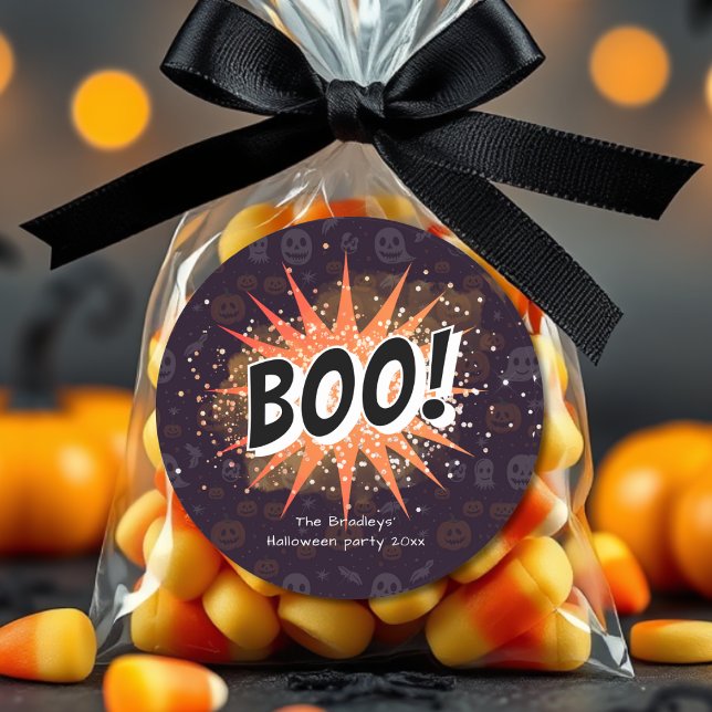 Fun Black & Orange Boo Halloween Gefallen Runder Aufkleber (Von Creator hochgeladen)