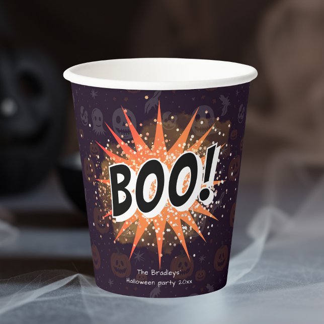 Fun Black & Orange Boo Halloween Pappbecher (Von Creator hochgeladen)
