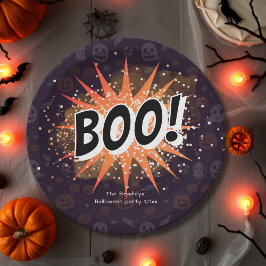 Fun Black & Orange Boo Halloween Pappteller