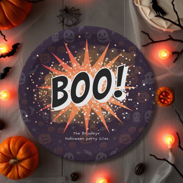 Fun Black & Orange Boo Halloween Pappteller (Von Creator hochgeladen)